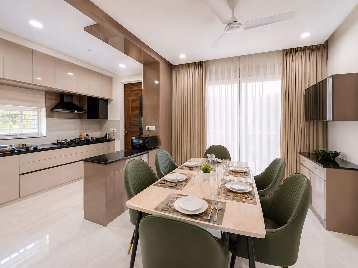 A well-maintained dining room in a managed residential property